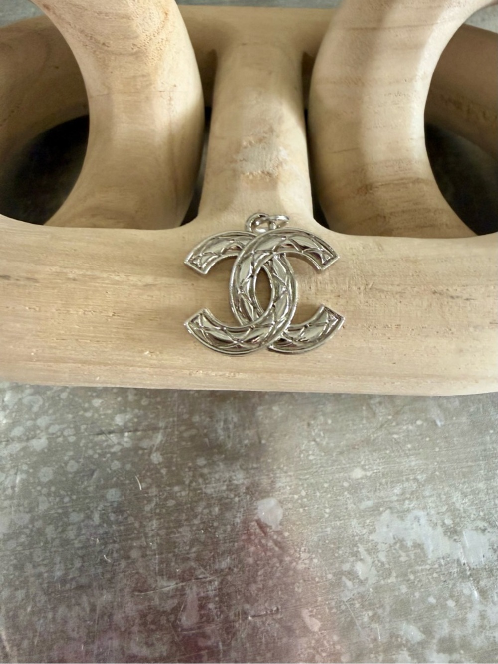 Upcycled Chanel Quilted CC Pendant - Silver Tone